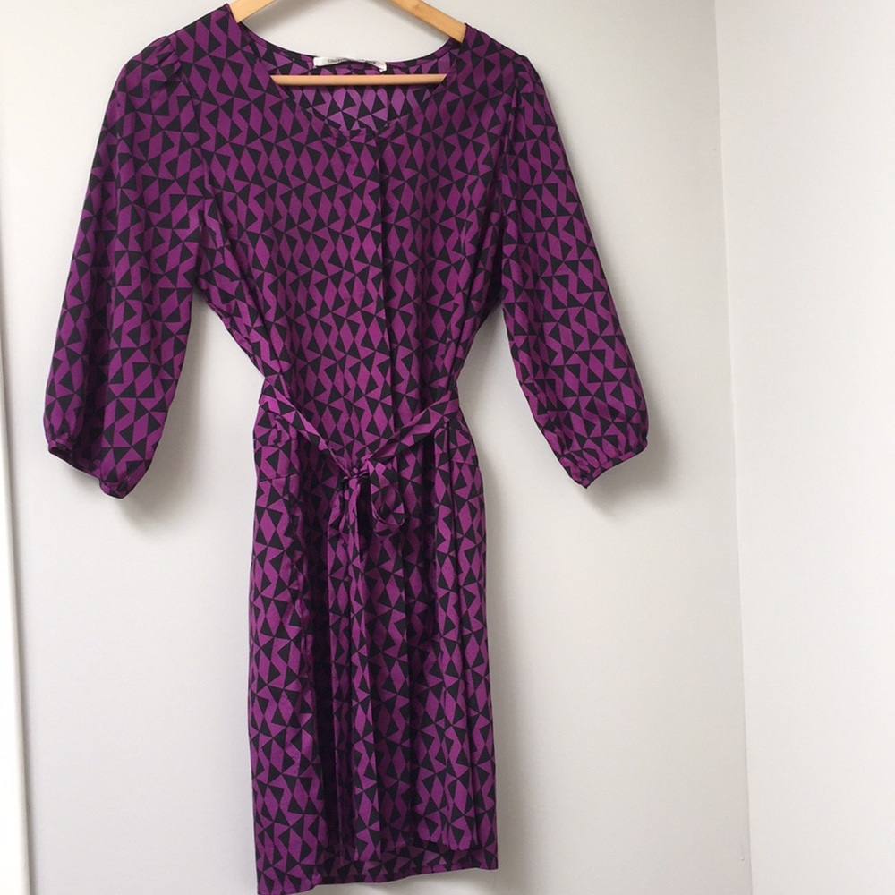 3/4 Sleeve Printed Shirt Dress - Medium